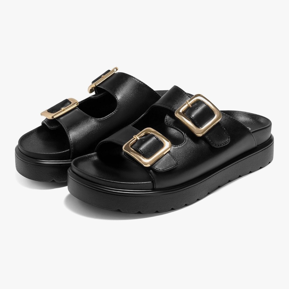 Platform Sandals Comfortable Arch Support Slip on Flat Slides Buckle